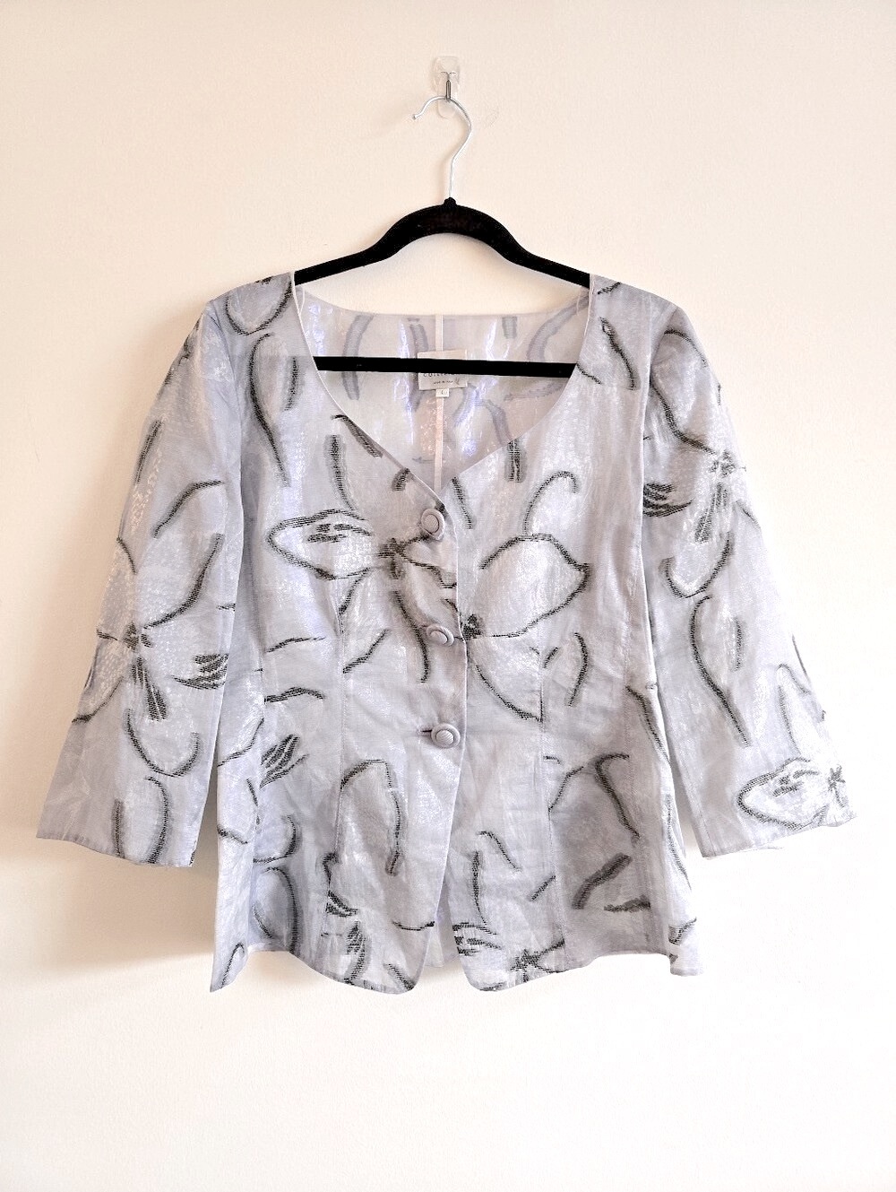 VTG ARMANI COLLEZIONI I US 6 Silk Blend Tulle Blouse Jacket I grey purple silver